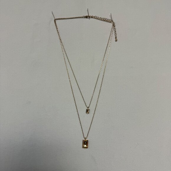 Layered Gold Necklace With Rectangular Gemstone Pendants & Adjustable Chain - Picture 3 of 8